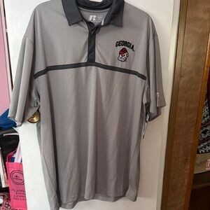 Russell Athletic Georgia Bulldogs Gray Polo Shirt with Black Collar